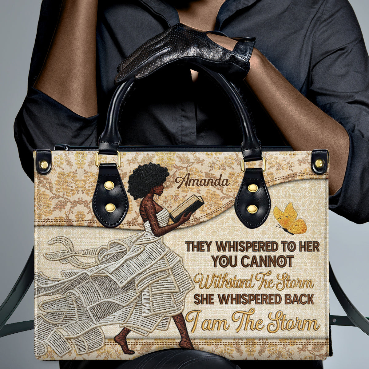 I Am The Storm Afro Girl Book Lover - Personalized Leather Handbag