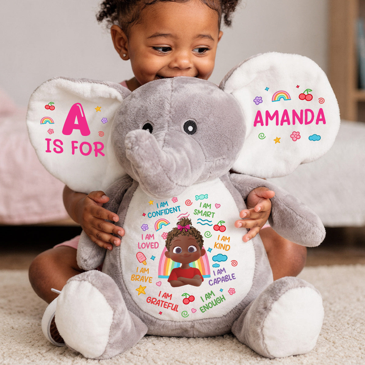 I Am Kind I Am Smart - Personalized Stuffed Elephant