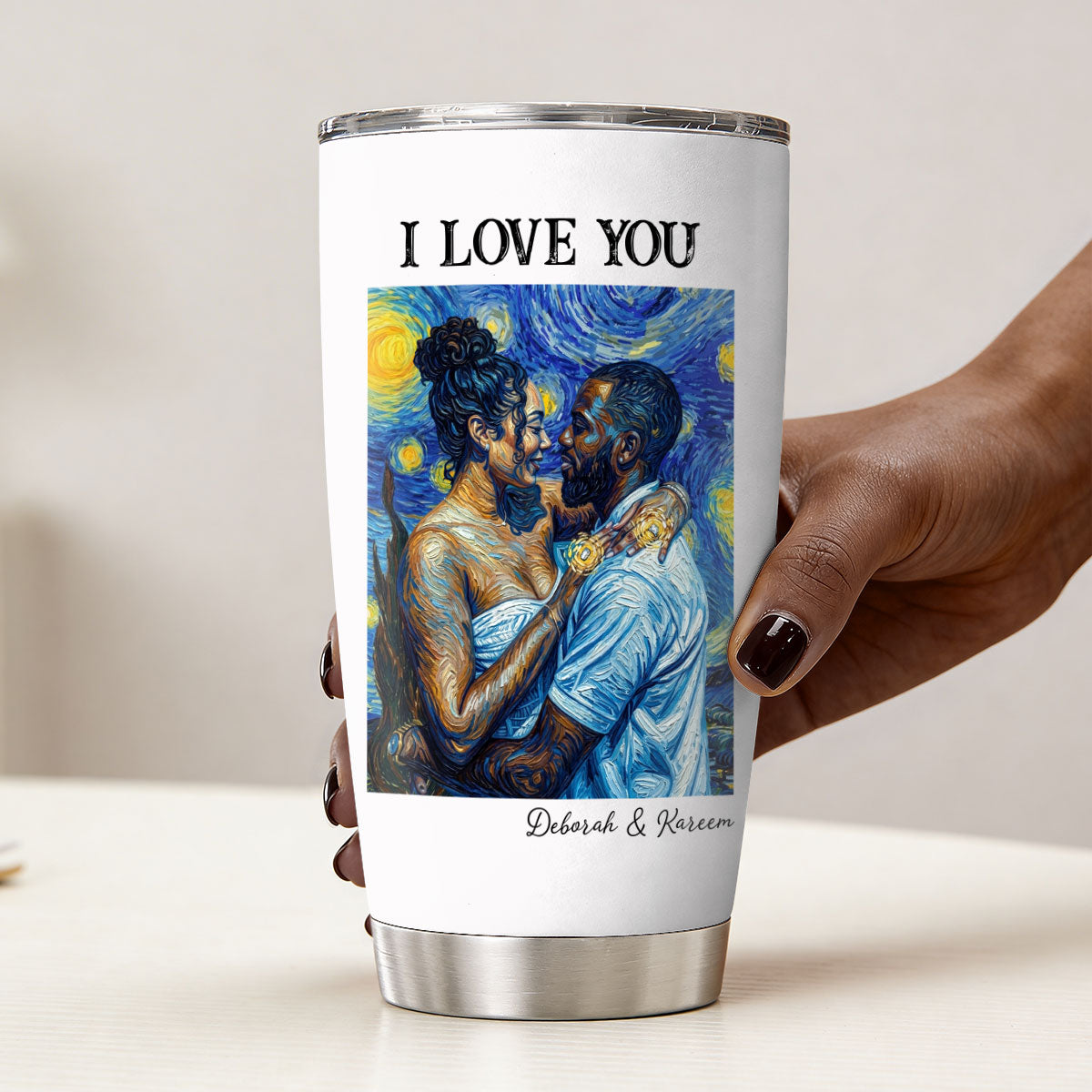 Custom Photo Starry Night Oil Painting Forever And Always - Personalized Stainless Steel Tumbler