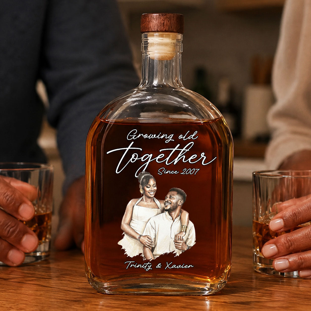Custom Photo Colored Pencil Sketch Portrait  - Personalized Whiskey Bottle