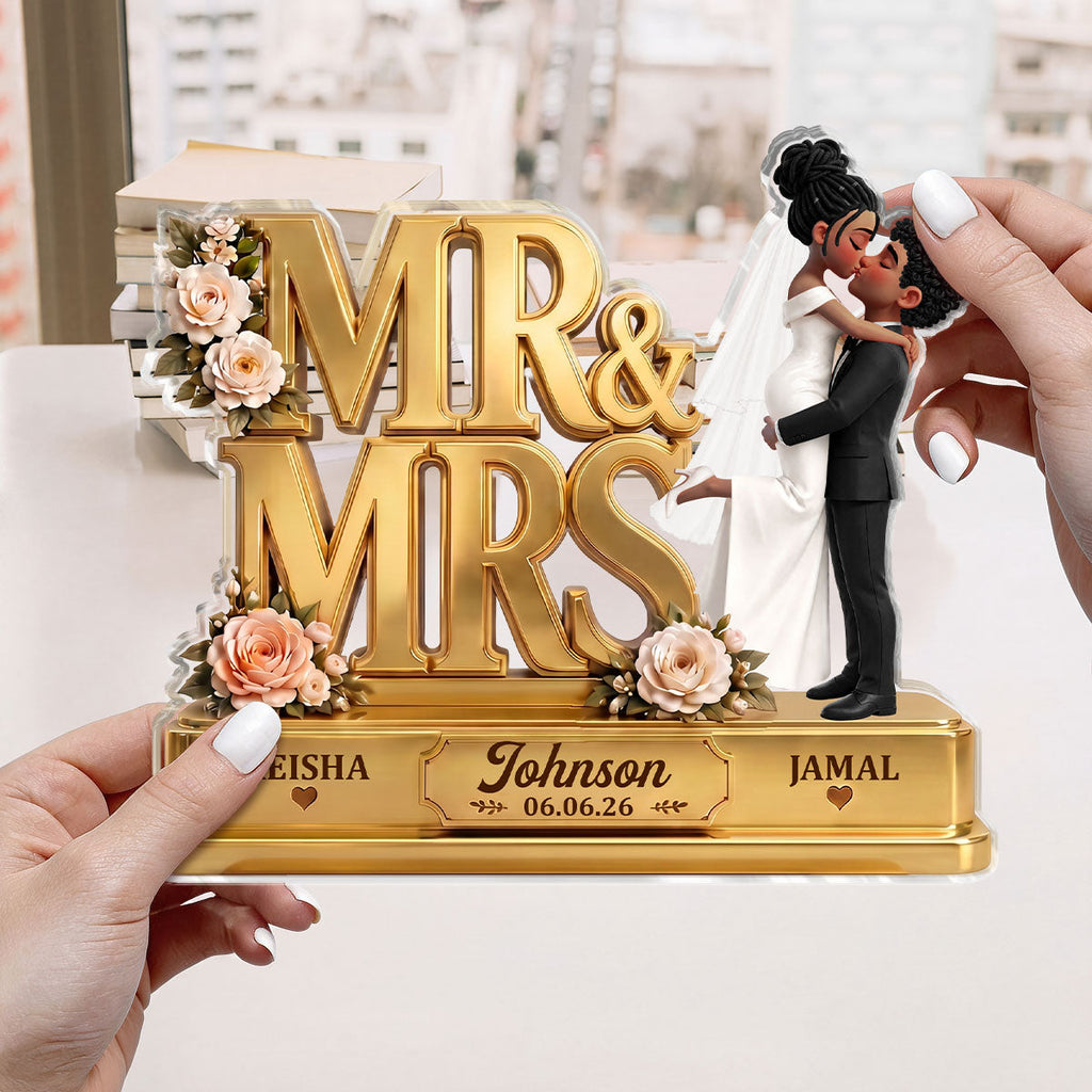 Mr & Mrs Gift For Wedding - Personalized Custom Shaped Acrylic Plaque