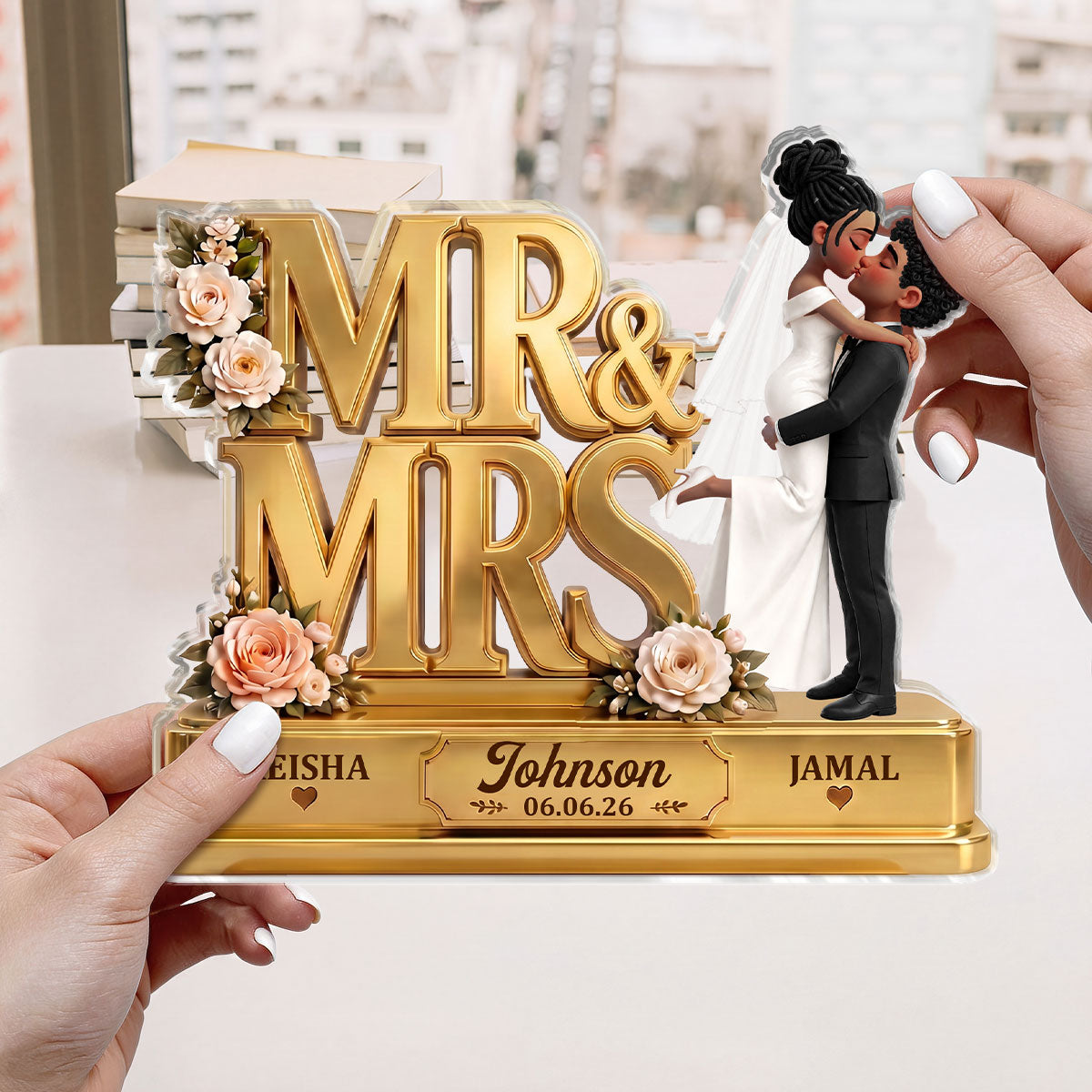 Mr & Mrs Gift For Wedding - Personalized Custom Shaped Acrylic Plaque