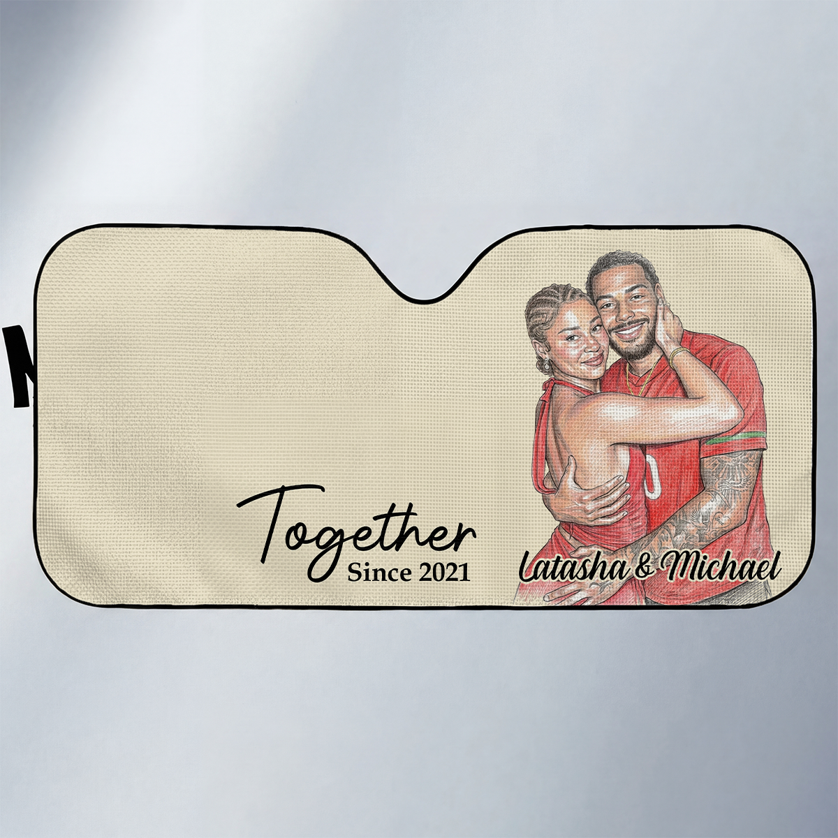 Custom Photo Colored Pencil Sketch Portrait Together Since Forever - Personalized Auto Sunshade