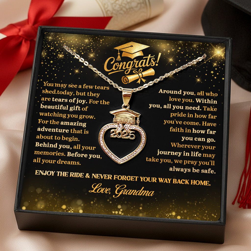 Tears Of Joy, Dreams Ahead - Personalized Grad Cap Heart Necklace With Box & Card 2026