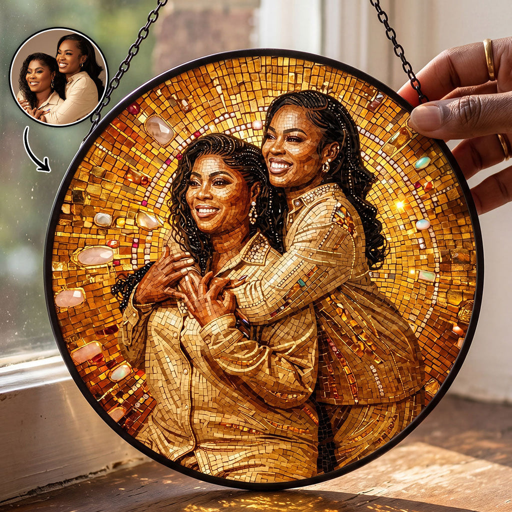 Custom Photo Portrait Premium Mosaic Mom Grandma Parents Family - Personalized Stained Glass Window Hanging Suncatcher