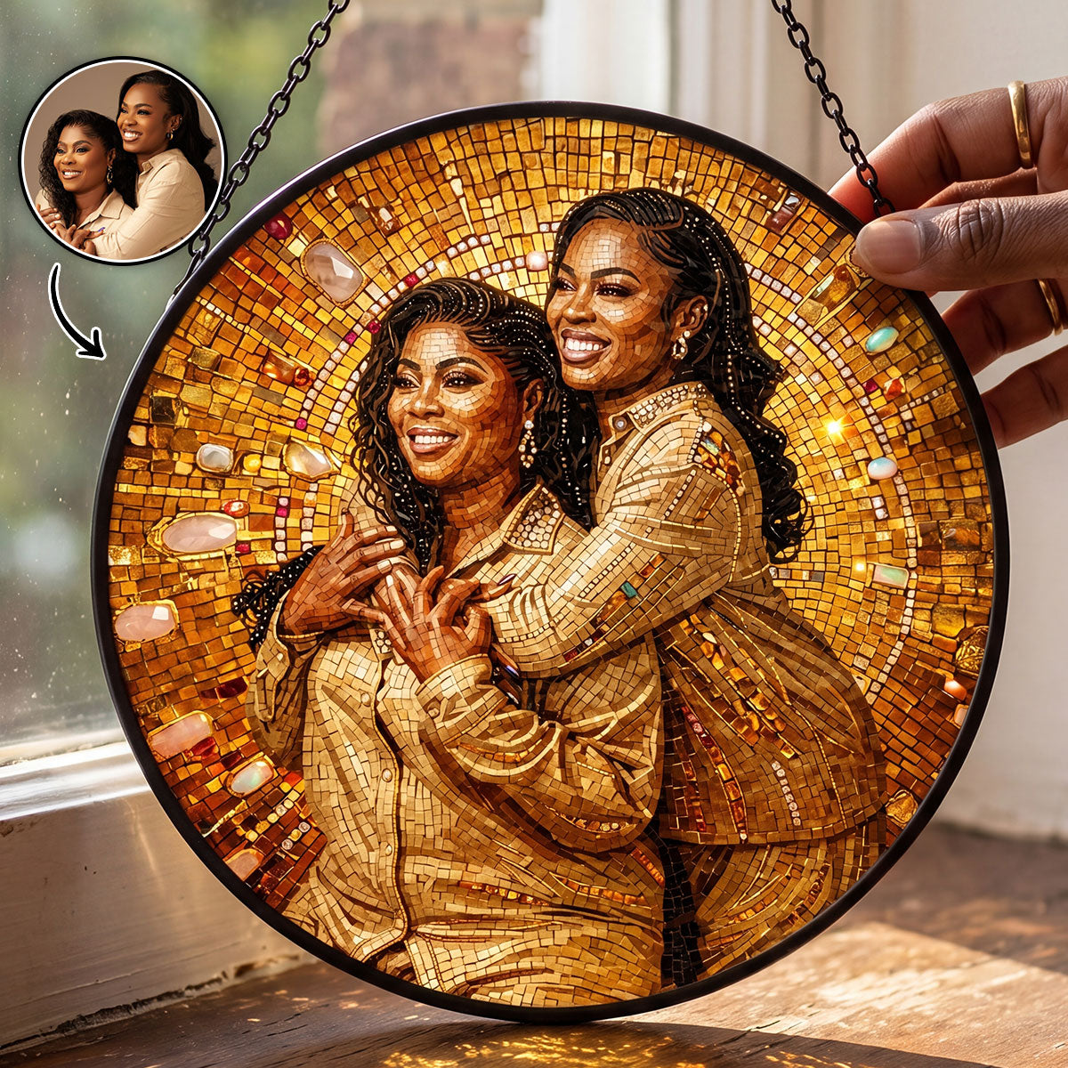 Custom Photo Portrait Premium Mosaic Mom Grandma Parents Family - Personalized Stained Glass Window Hanging Suncatcher