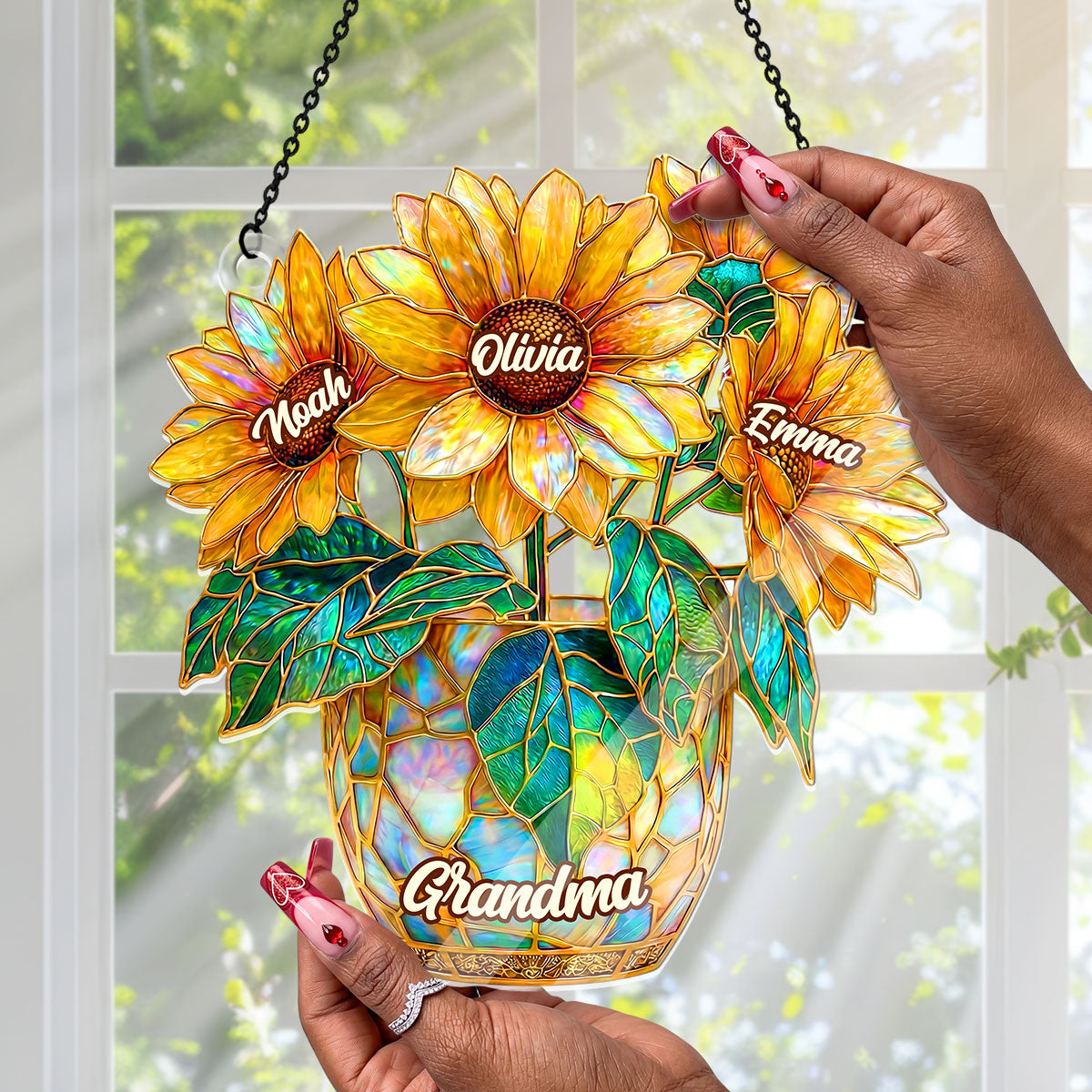 Sunflower Love For Grandma - Personalized Acrylic Suncatcher