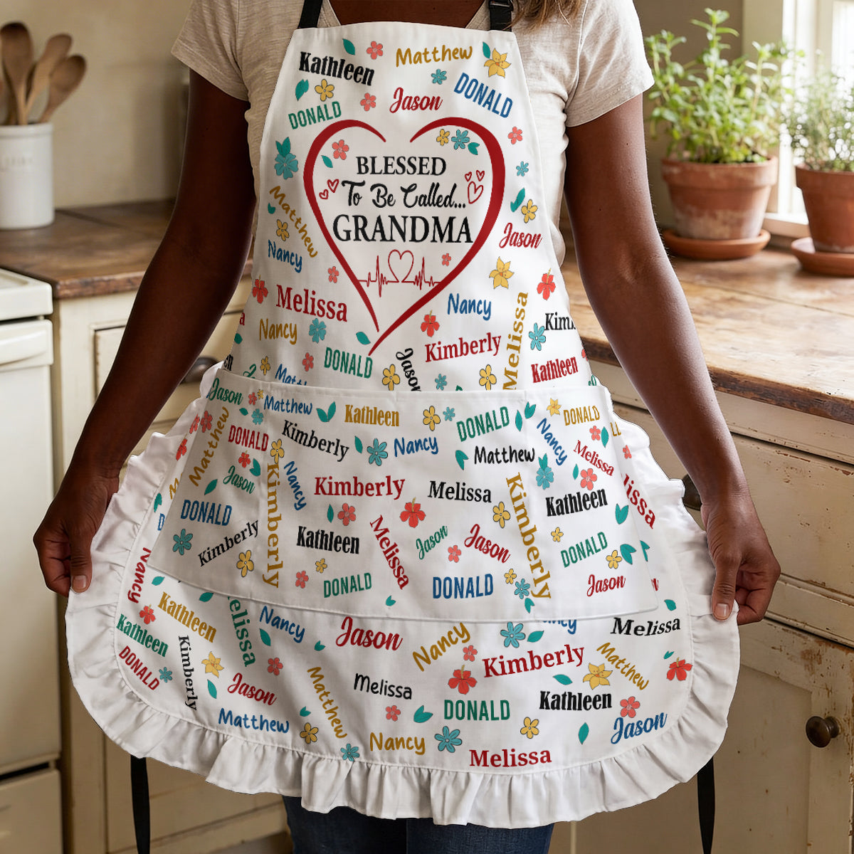 Blessed To Be Called Grandma Colorful - Personalized Ruffled Apron