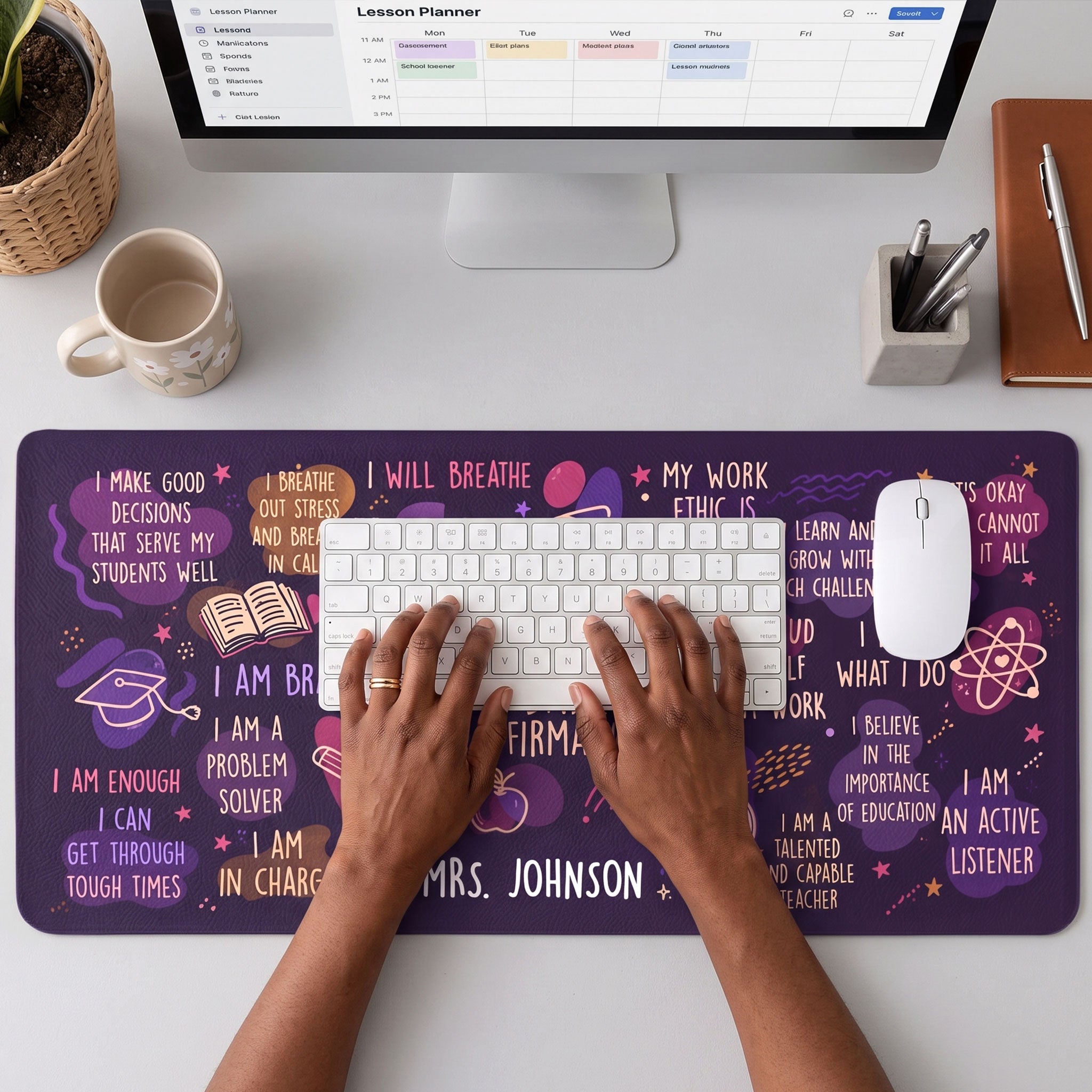 Daily Teacher Affirmations Decoration For Teachers - Personalized Leather Desk Mat