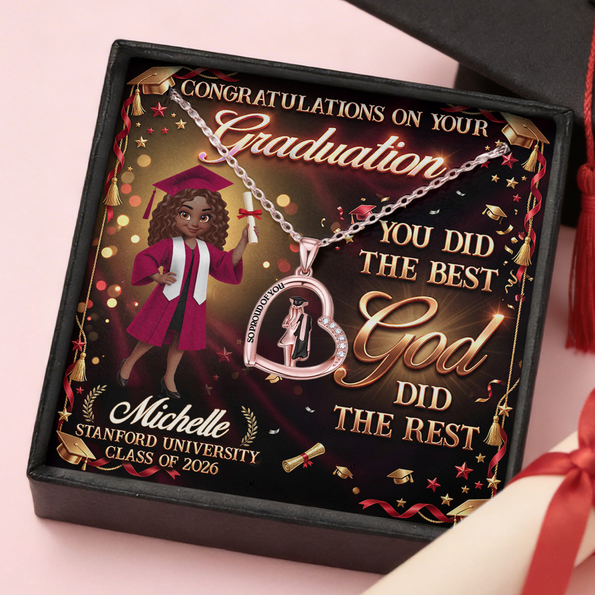 You Did The Best God Did The Rest - Personalized Graduation Girl Necklace