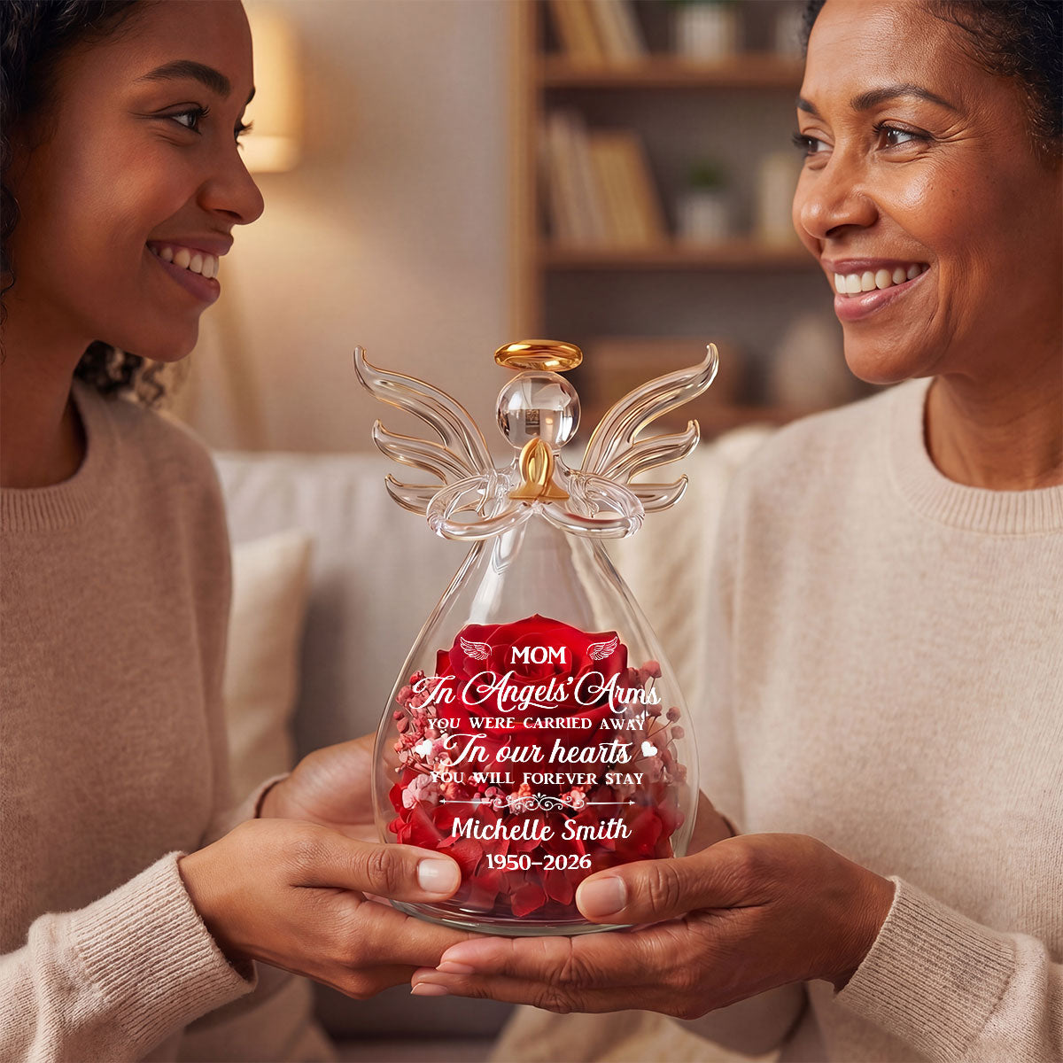 You Will Forever Stay In Our Hearts - Personalized Angel Dome With Preserved Flowers