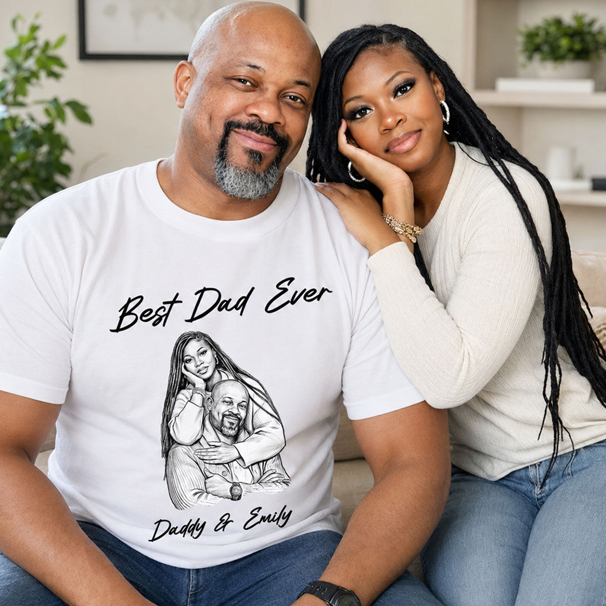 Custom Photo Pencil Sketch Best Dad Ever - Personalized Shirt With Design Inner Neck And Front