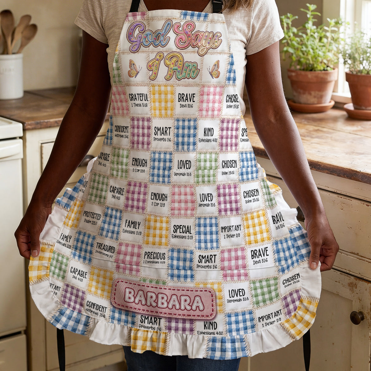 God Says I Am - Personalized Ruffled Apron