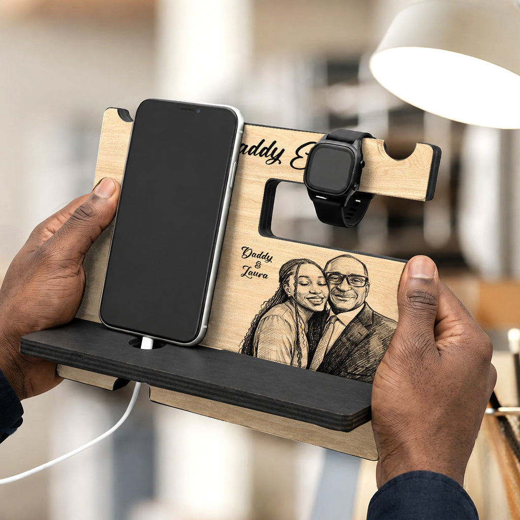 Custom Photo Pencil Sketch Best Dad Ever - Personalized Phone Docking Station
