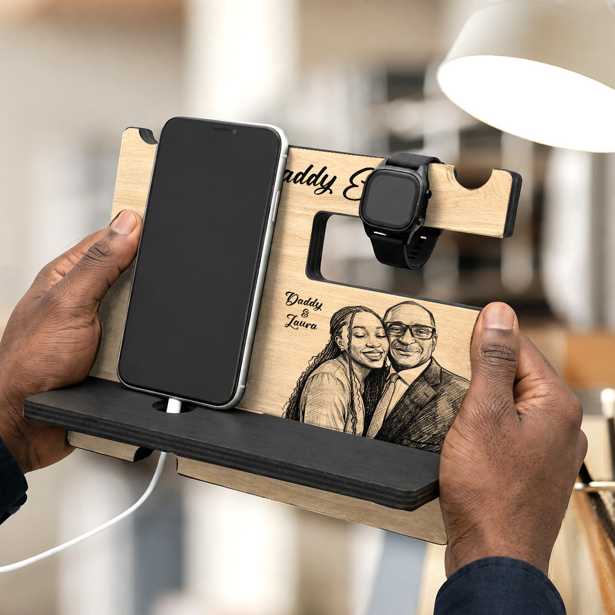 Custom Photo Pencil Sketch Best Dad Ever - Personalized Phone Docking Station