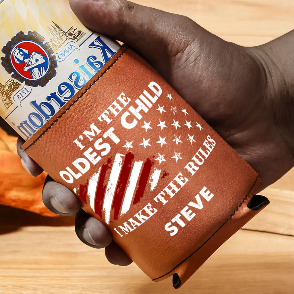 Who Makes The Rules - Personalized Leather Can Cooler