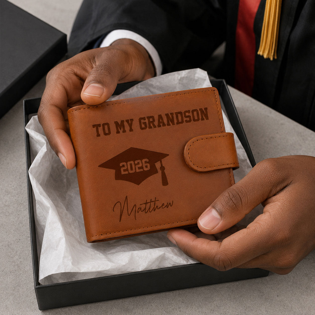 I'm In Heaven But I Won't Miss This Day - Personalized Men's Engraved Leather Wallet