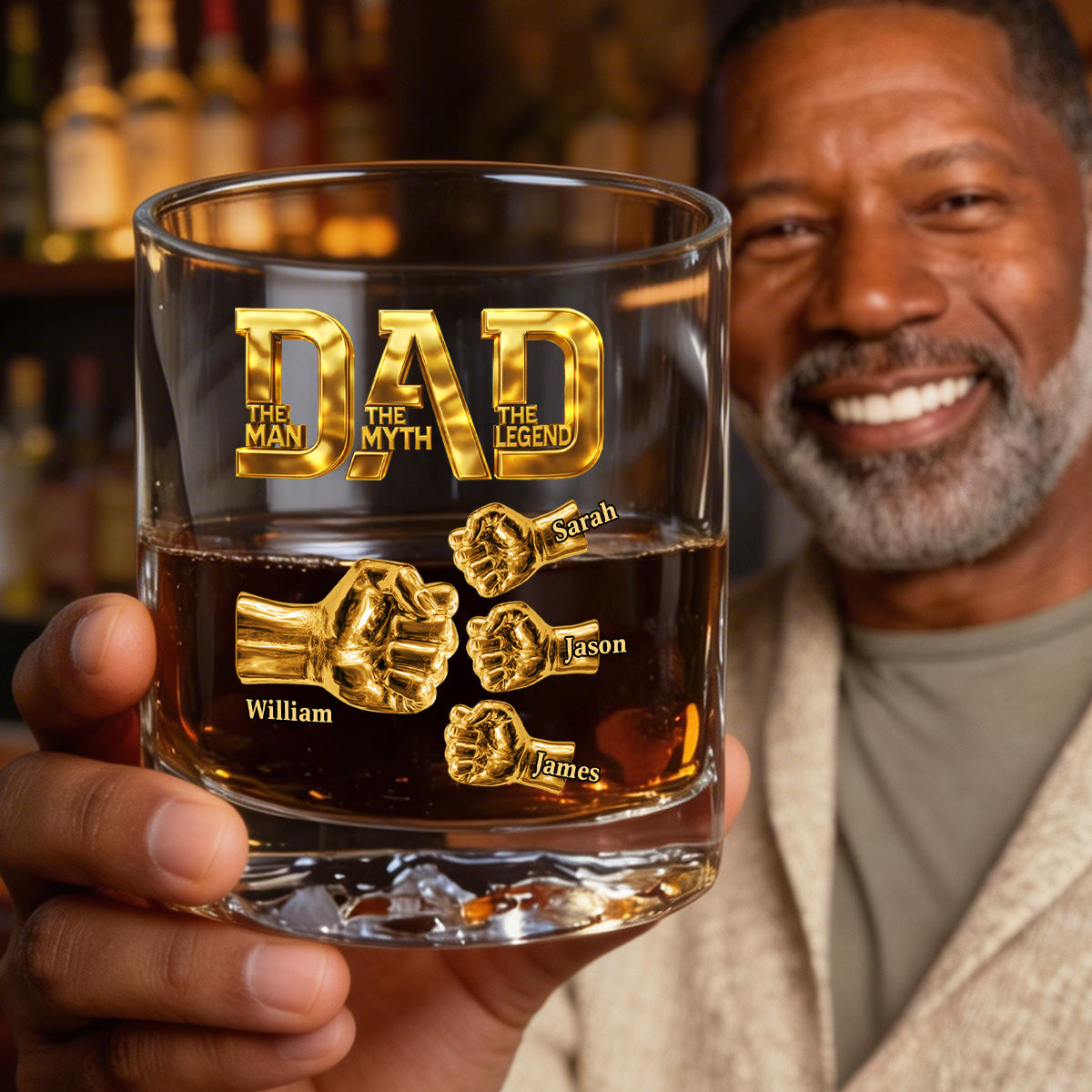 Dad The Man The Myth The Legend - Personalized Round Whiskey Glass