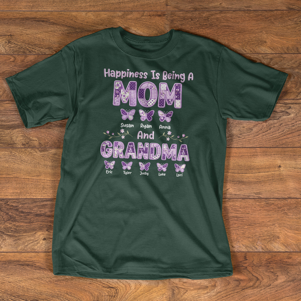 Happiness Is Being A Mom And Grandma - Personalized 2D Unisex T-shirt