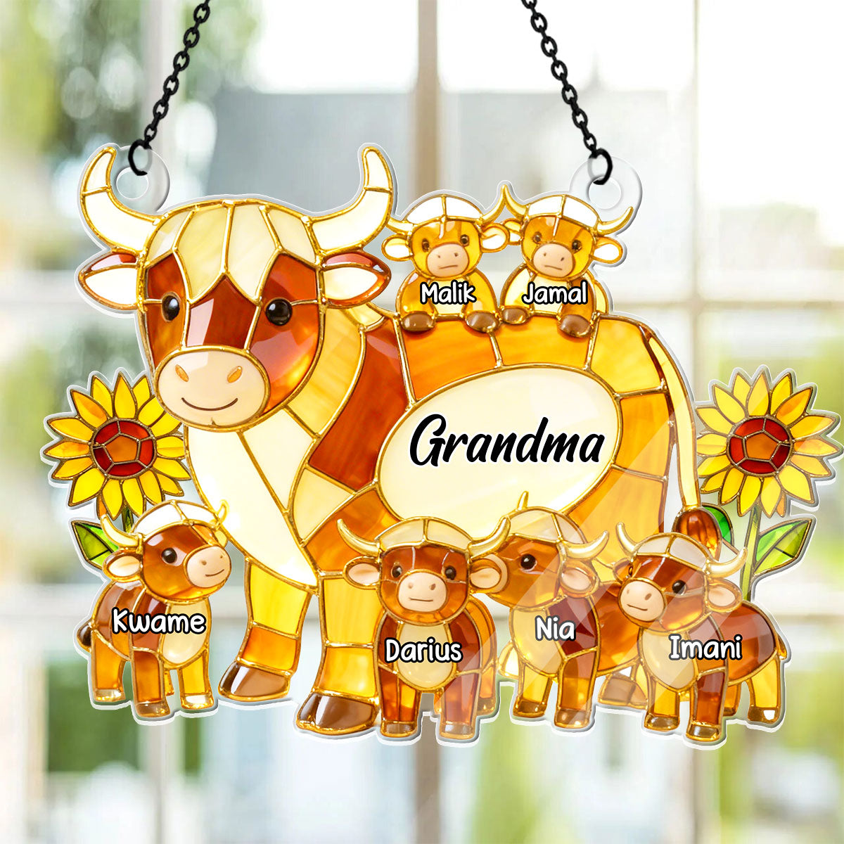 Mama Cow Gift For Mom Grandma  - Personalized Acrylic Suncatcher