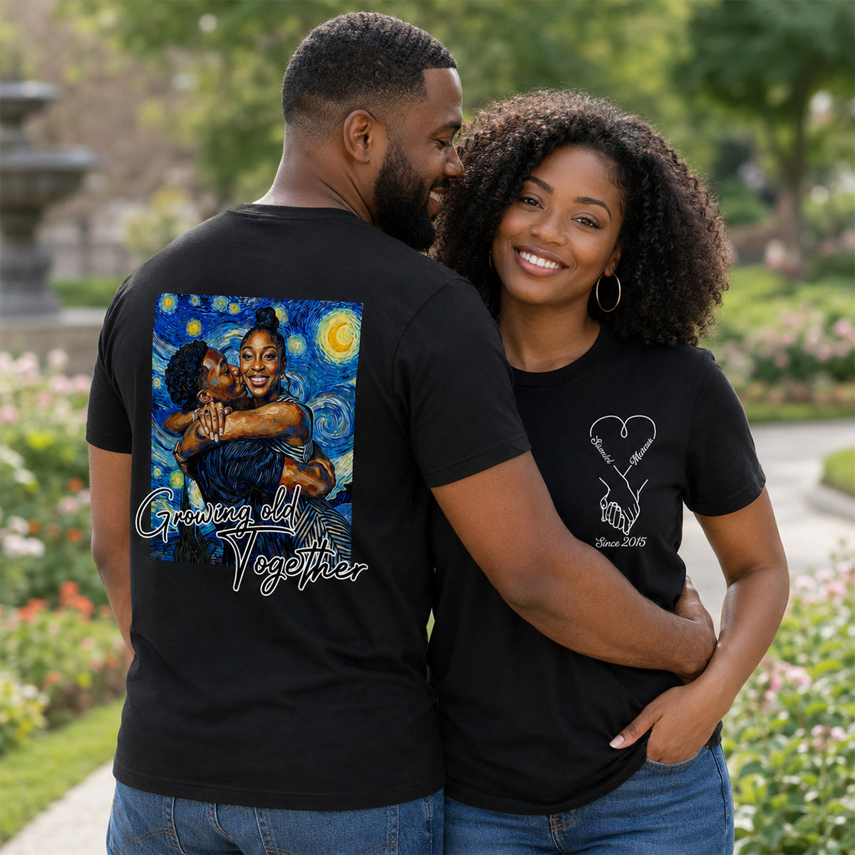 Custom Photo Van Gogh Art Love Forever - Personalized T-shirt With Front Back Design