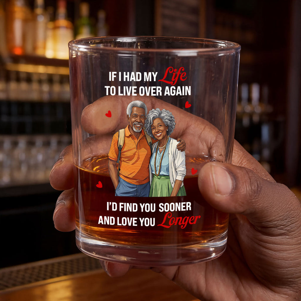 Love You Longer Gift For Husband And WIfe - Personalized Round Whiskey Glass