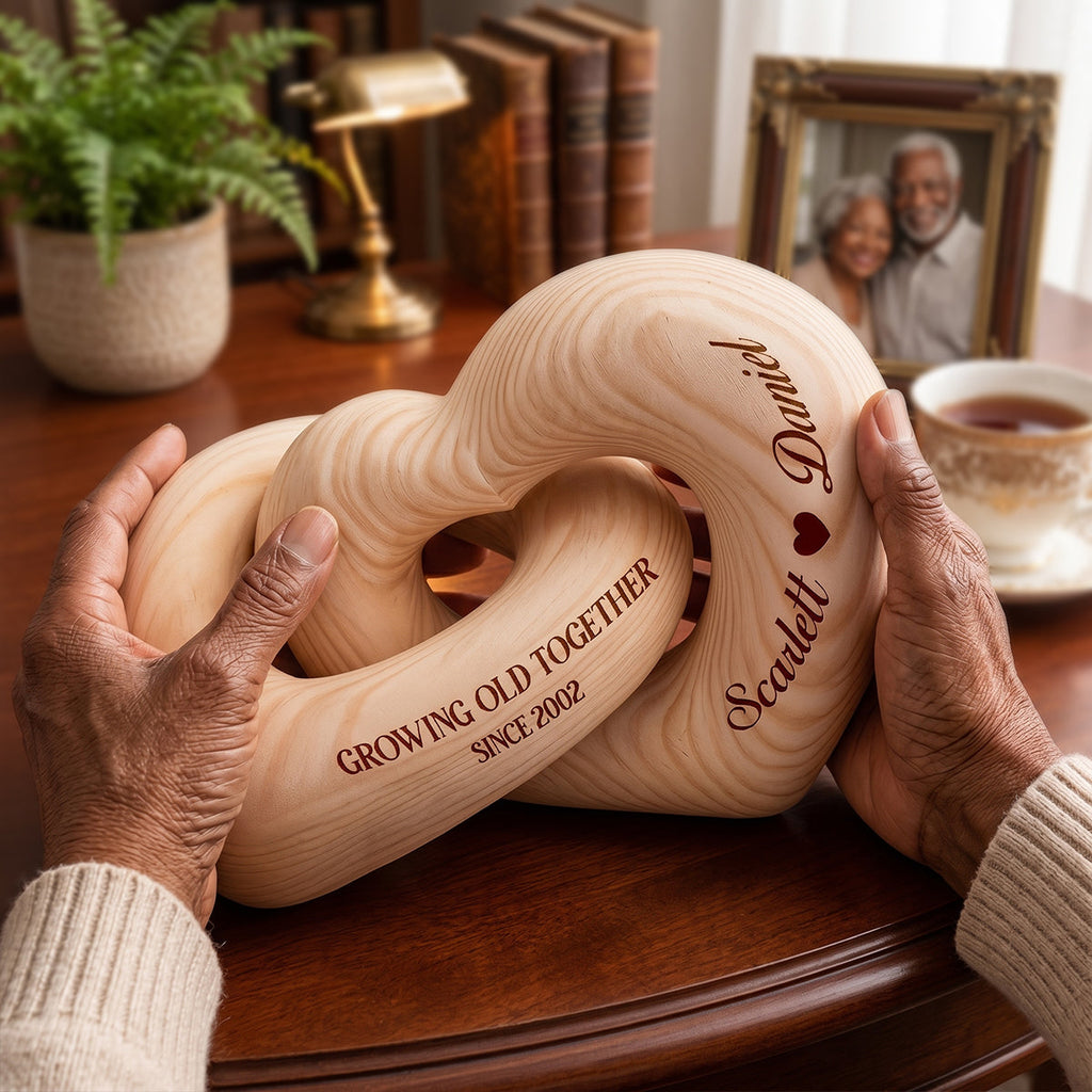 Growing Old Together - Personalized Interlocking Wooden Hearts
