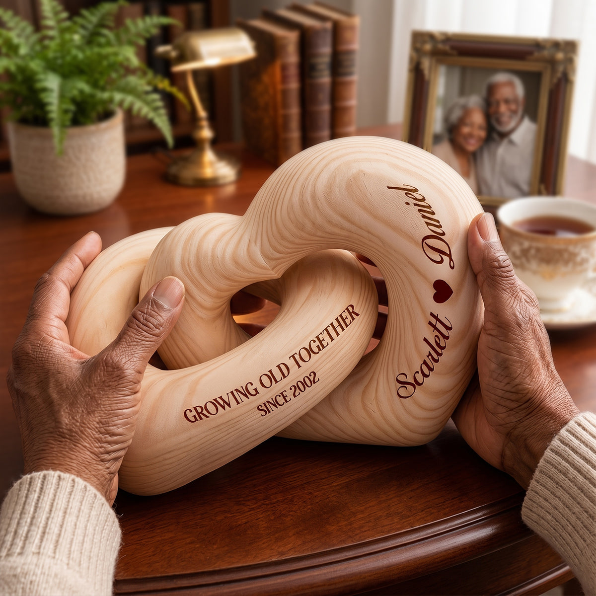 Growing Old Together - Personalized Interlocking Wooden Hearts