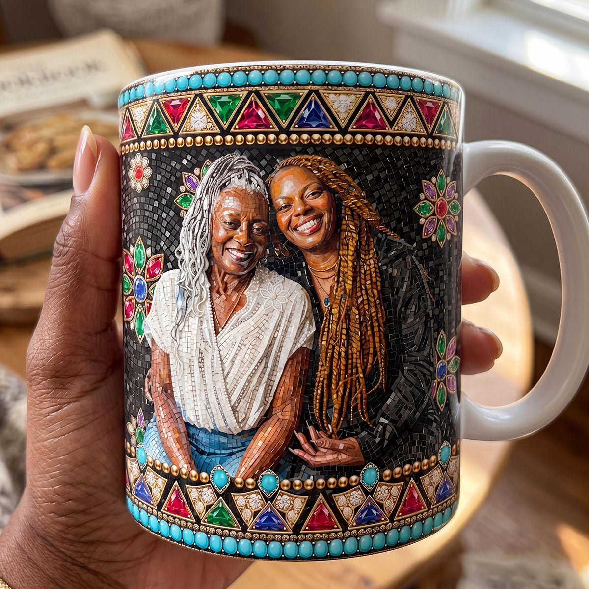 Custom Photo Portrait Premium Mosaic Mom Grandma Parents Family - Personalized Ceramic Coffee Mug