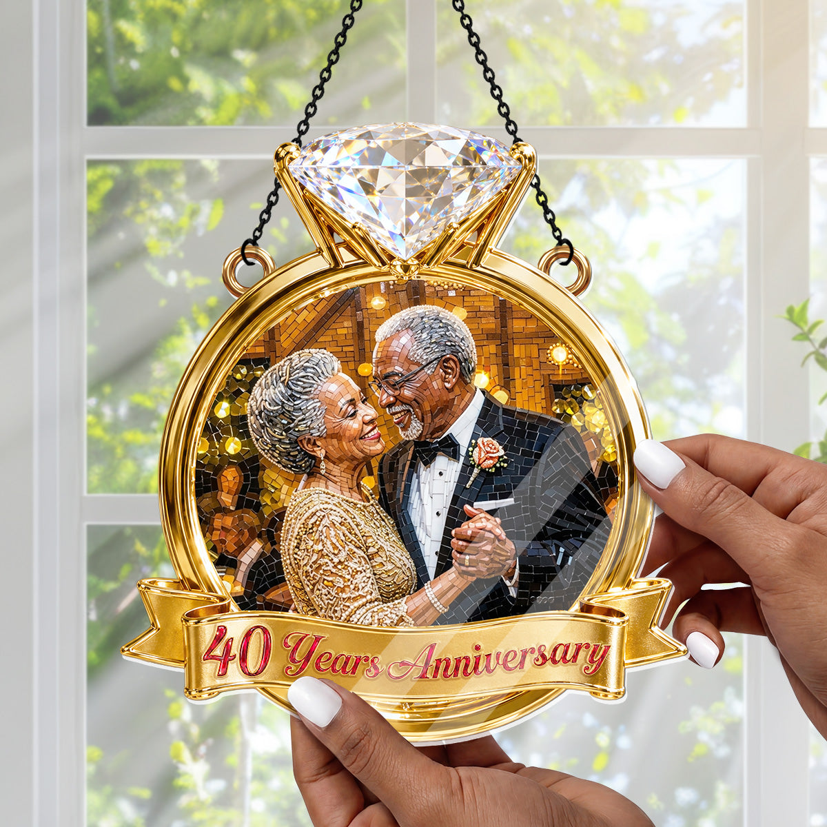 Custom Photo Stained Glass Portrait Couple Anniversary Gift - Personalized Acrylic Suncatcher