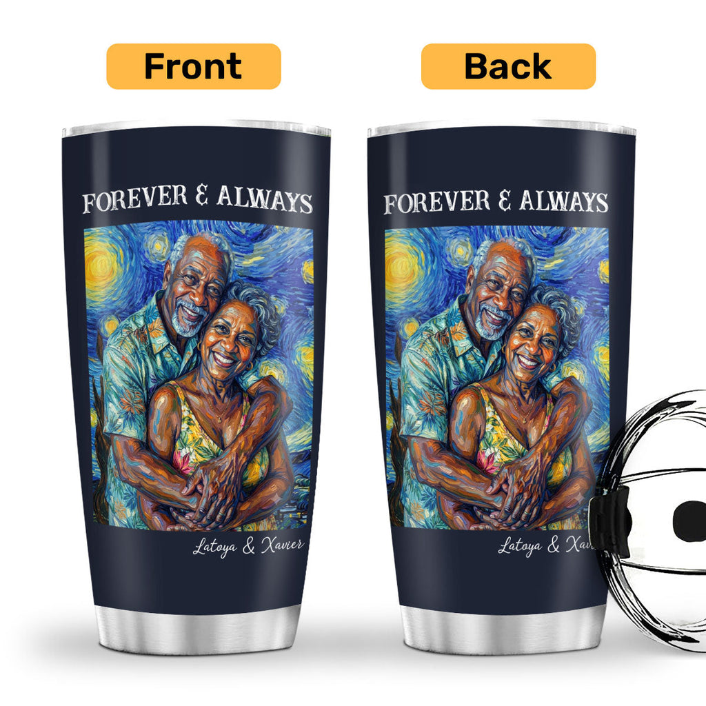 Custom Photo Starry Night Oil Painting Forever And Always - Personalized Stainless Steel Tumbler