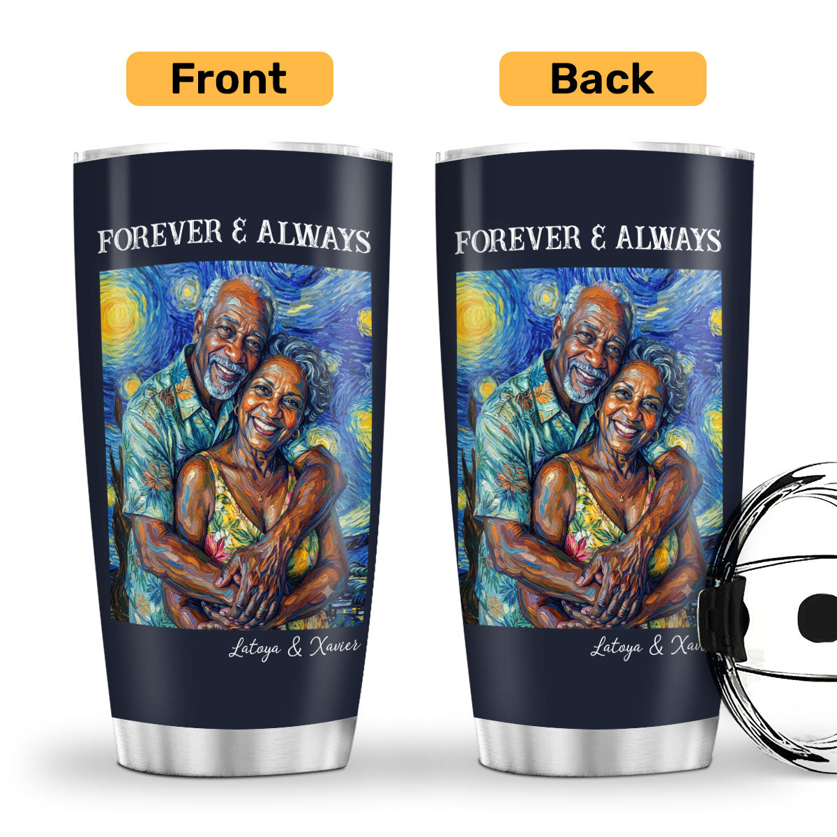 Custom Photo Starry Night Oil Painting Forever And Always - Personalized Stainless Steel Tumbler