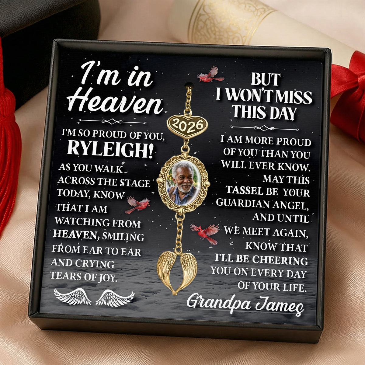 I'm So Proud of You - Personalized Graduation Tassel Photo Charm With Angel Wing