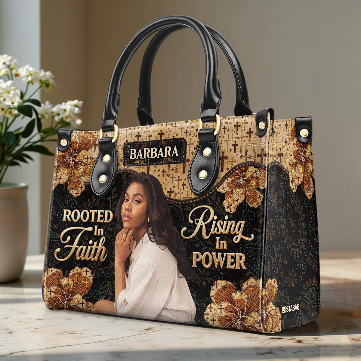 Rooted In Faith Rising In Power - Personalized Leather Handbag