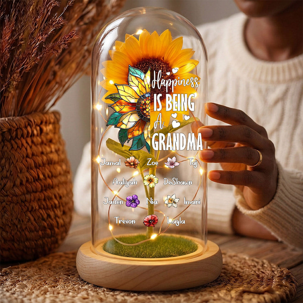 Happiness Is Being A Grandma - Personalized Sunflower Dome Lamp