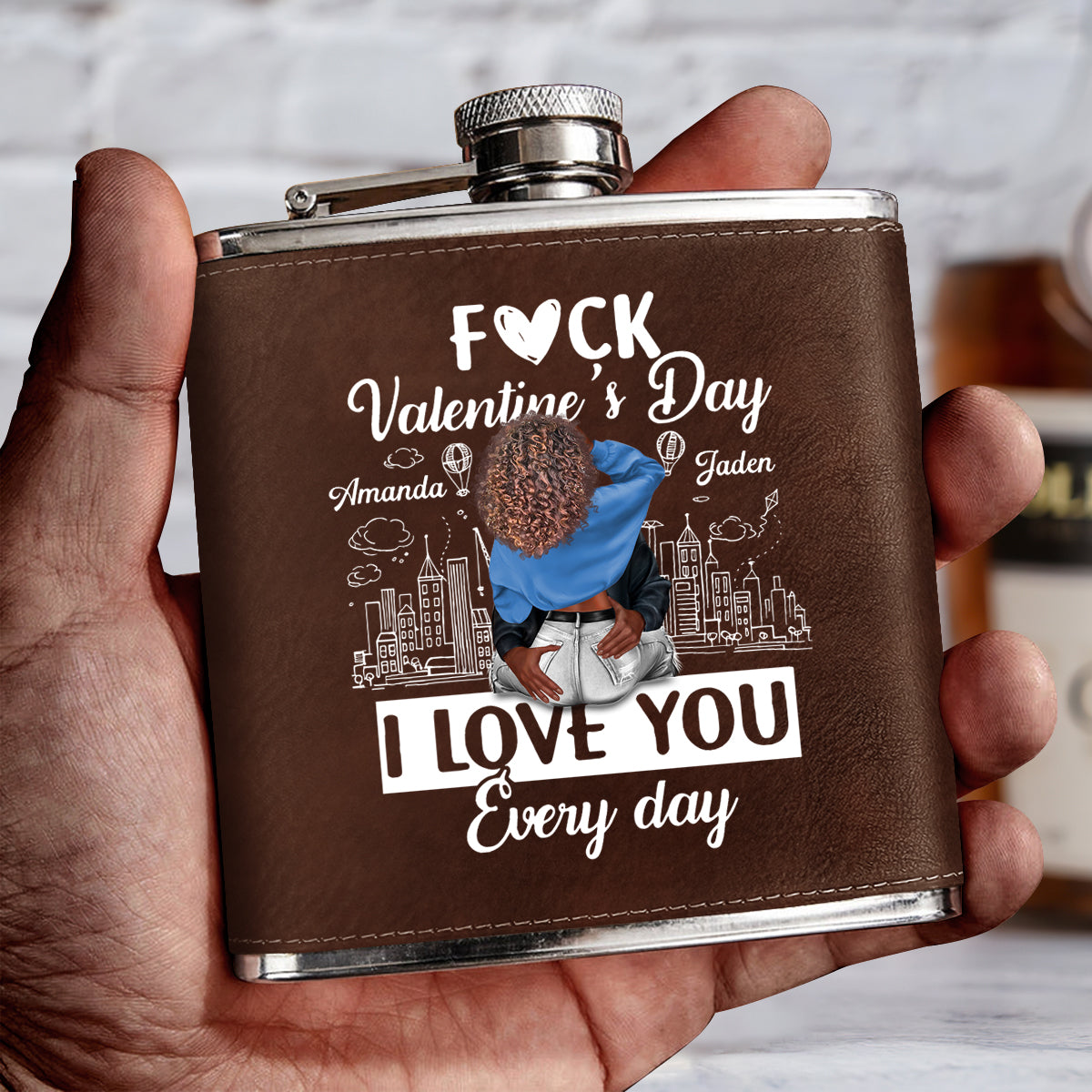 I Love You Every Day - Personalized Leather Flask