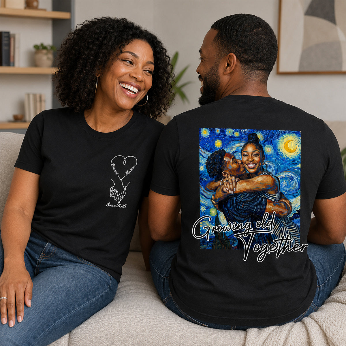 Custom Photo Van Gogh Art Love Forever - Personalized T-shirt With Front Back Design