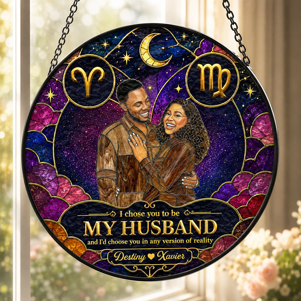 Custom Photo I Choose You Zodiac Destiny  - Personalized Stained Glass Window Hanging Suncatcher