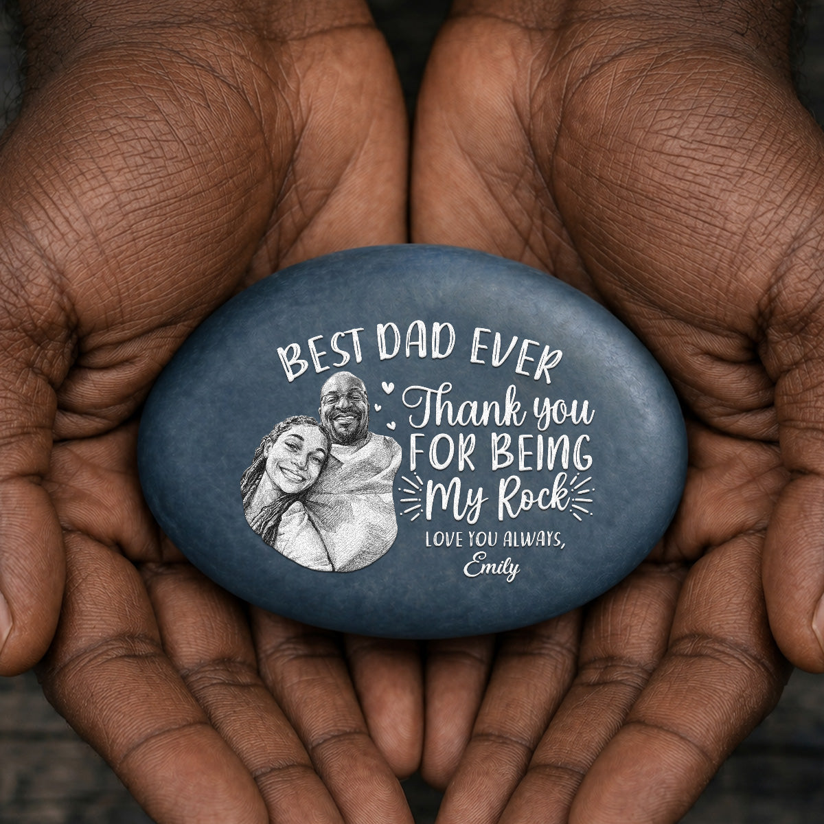 Custom Photo Pencil Sketch Best Dad Ever - Personalized Printed Rock