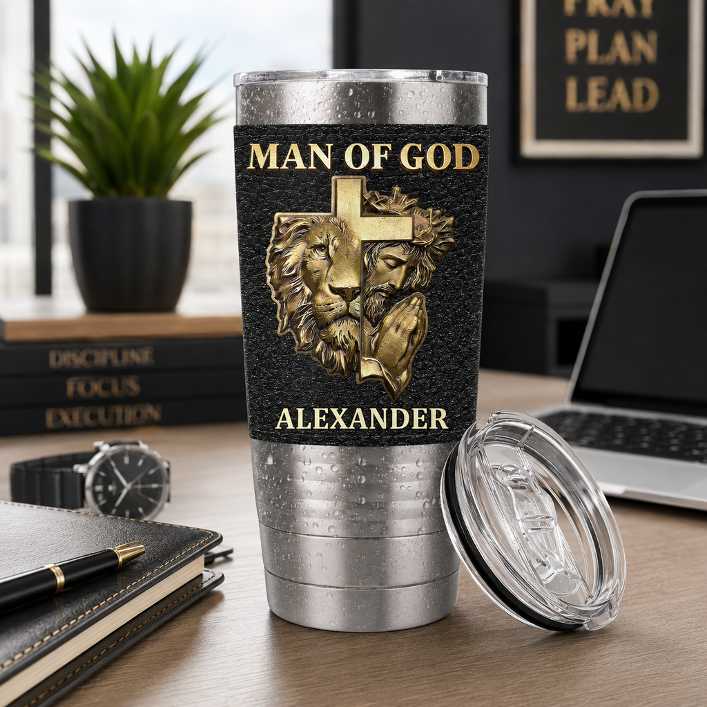 Man Of God - Personalized 20oz Leather Wrapped Tumbler