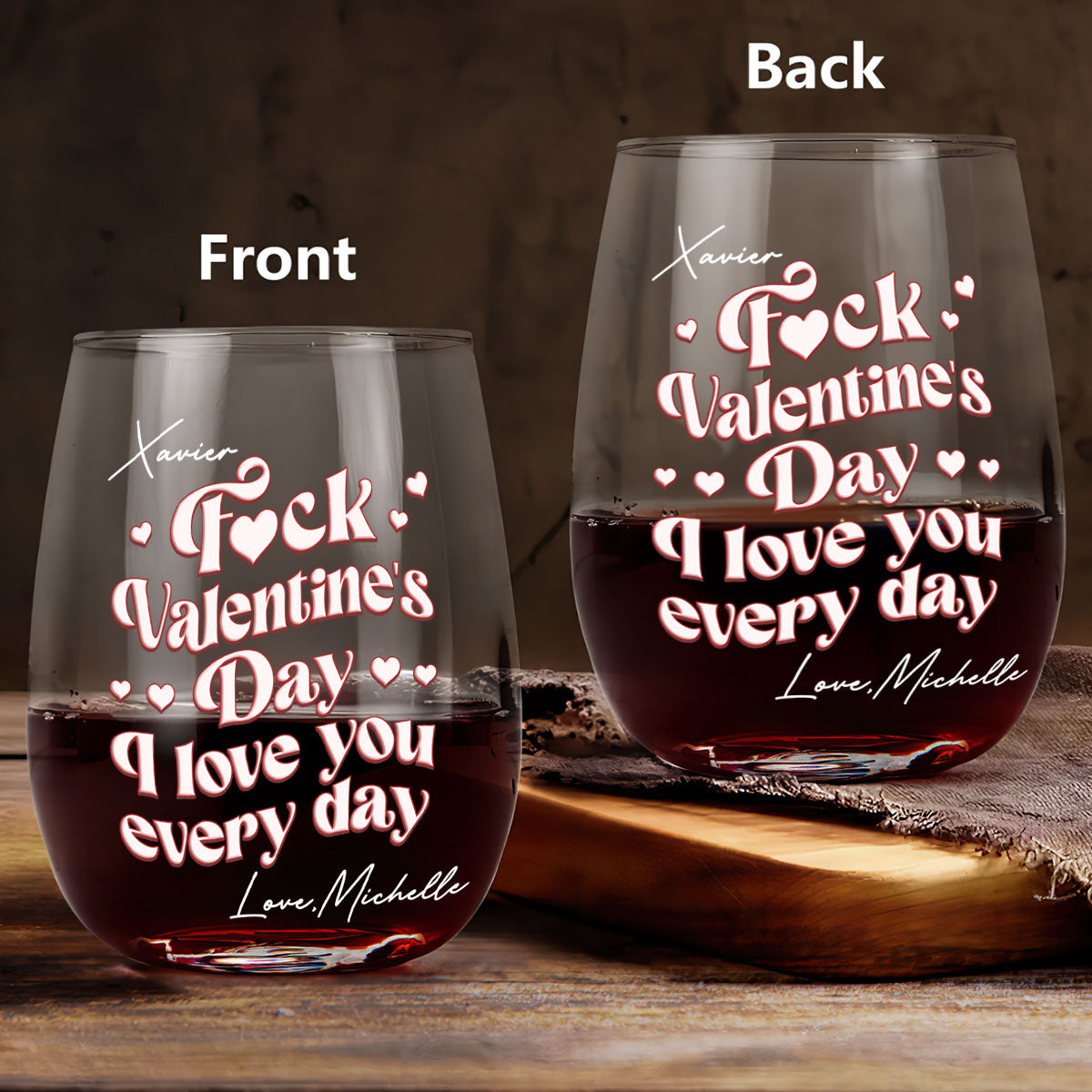 I Love You Everyday Vintage - Personalized Stemless Wine Glass