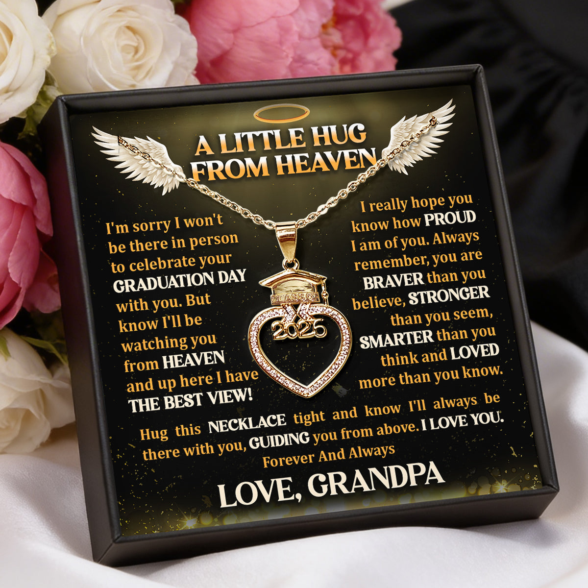 A Little Hug From Heaven - Personalized Grad Cap Heart Necklace With Box & Card 2026