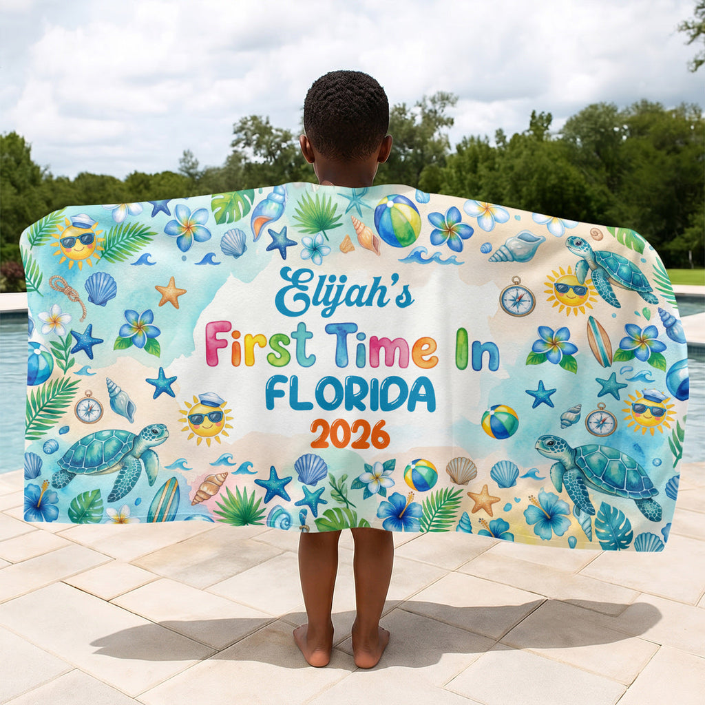 First Time On Holiday - Personalized Beach Towel