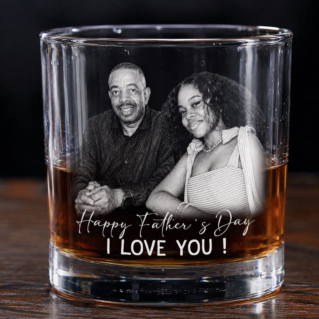 Custom Photo Pencil Sketch Best Dad Ever - Personalized Round Whiskey Glass