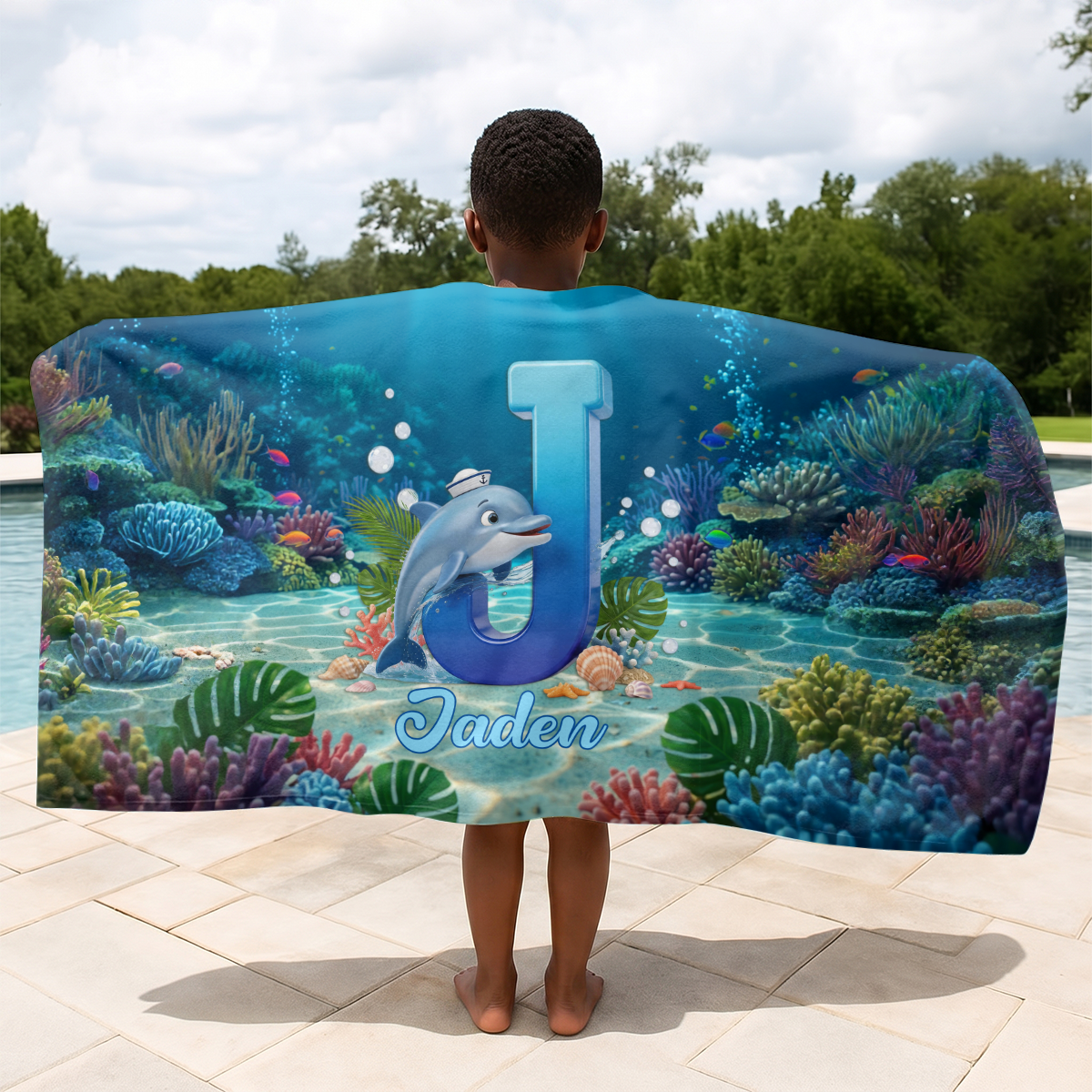 Dolphin Alphabet Summer Beach For Kid - Personalized Beach Towel