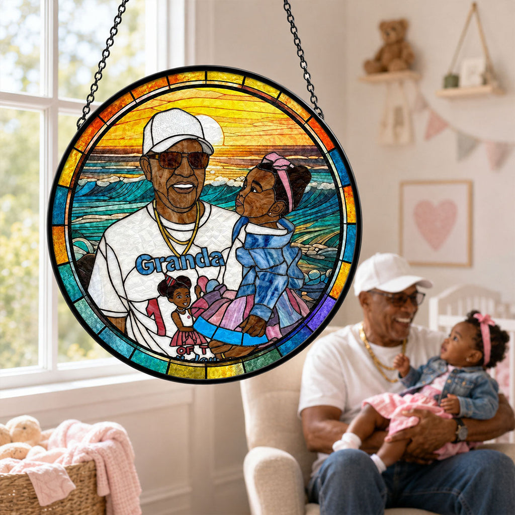 Custom Photo Stained Glass Dad Grandpa Papa Family  - Personalized Stained Glass Window Hanging Suncatcher