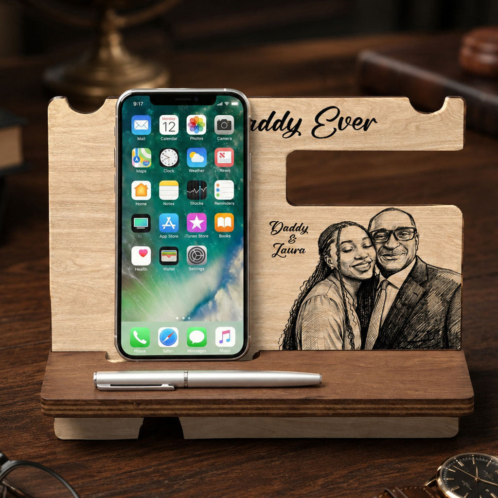 Custom Photo Pencil Sketch Best Dad Ever - Personalized Phone Docking Station