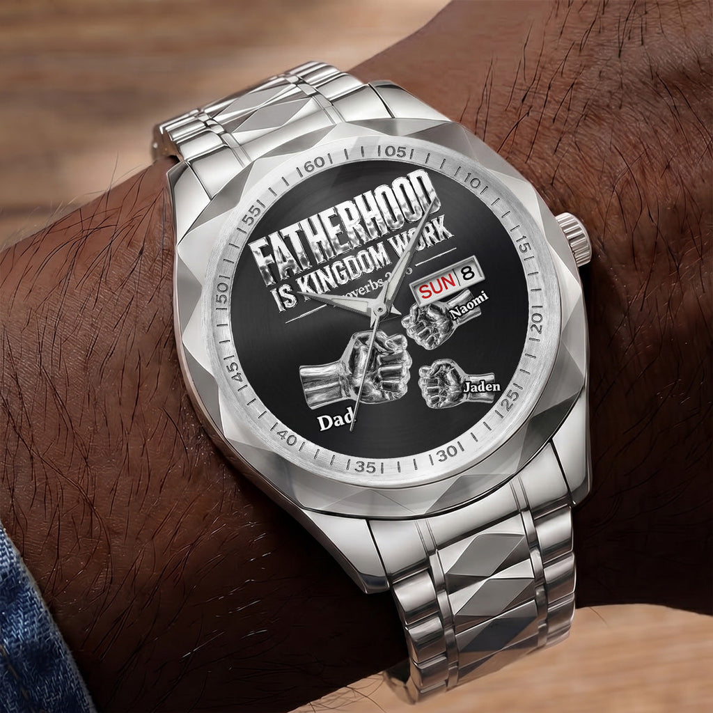 Fatherhood Is Kingdom Work Premium Fist Bump - Personalized Men's Wrist Watch