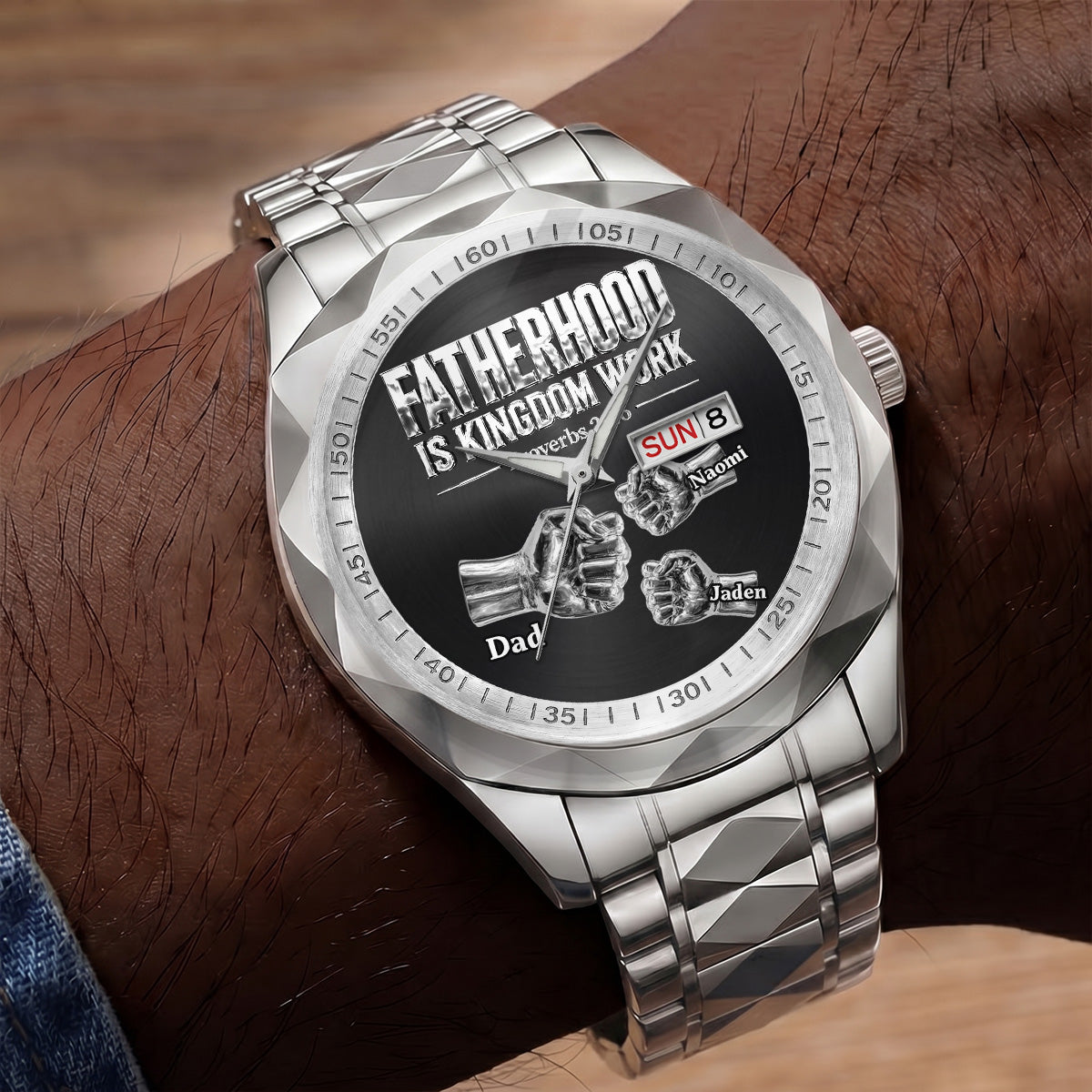 Fatherhood Is Kingdom Work Premium Fist Bump - Personalized Men's Wrist Watch