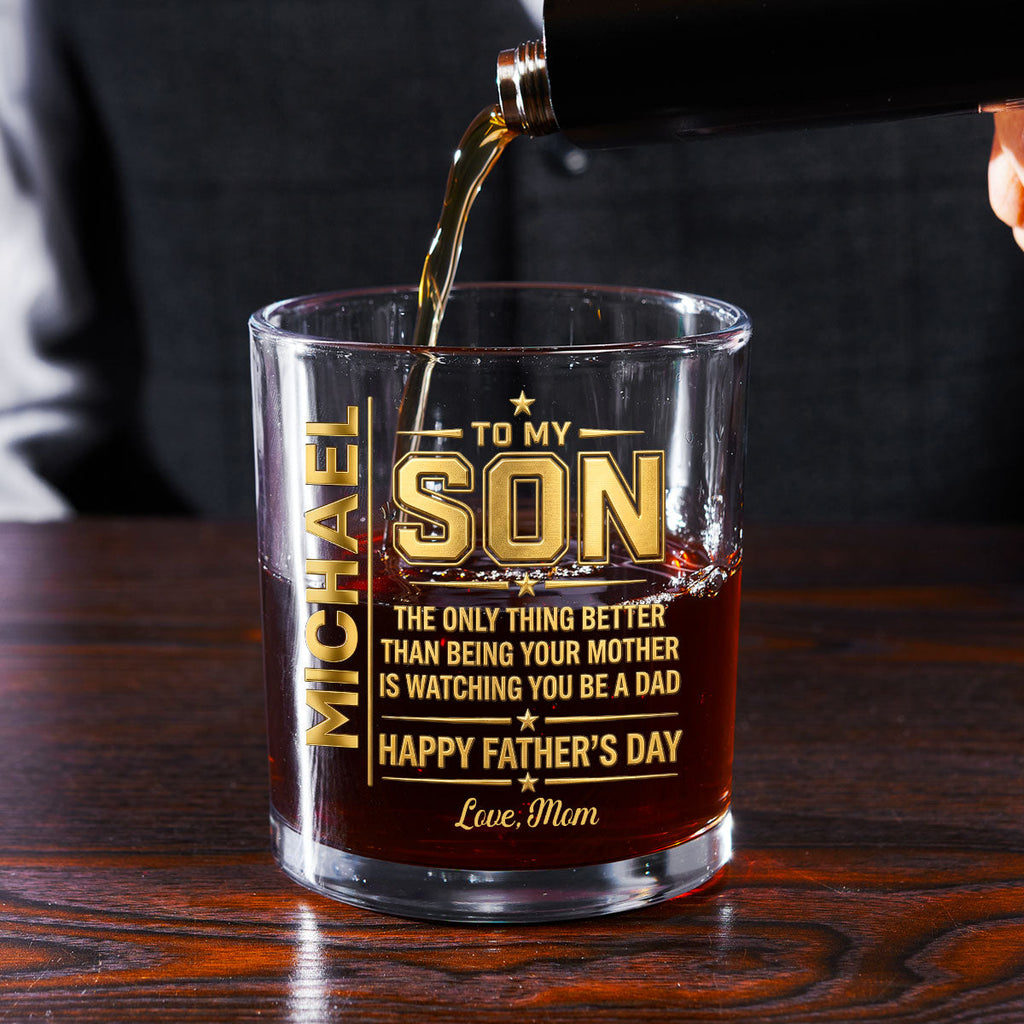Watching You Being A Dad - Personalized Round Whiskey Glass